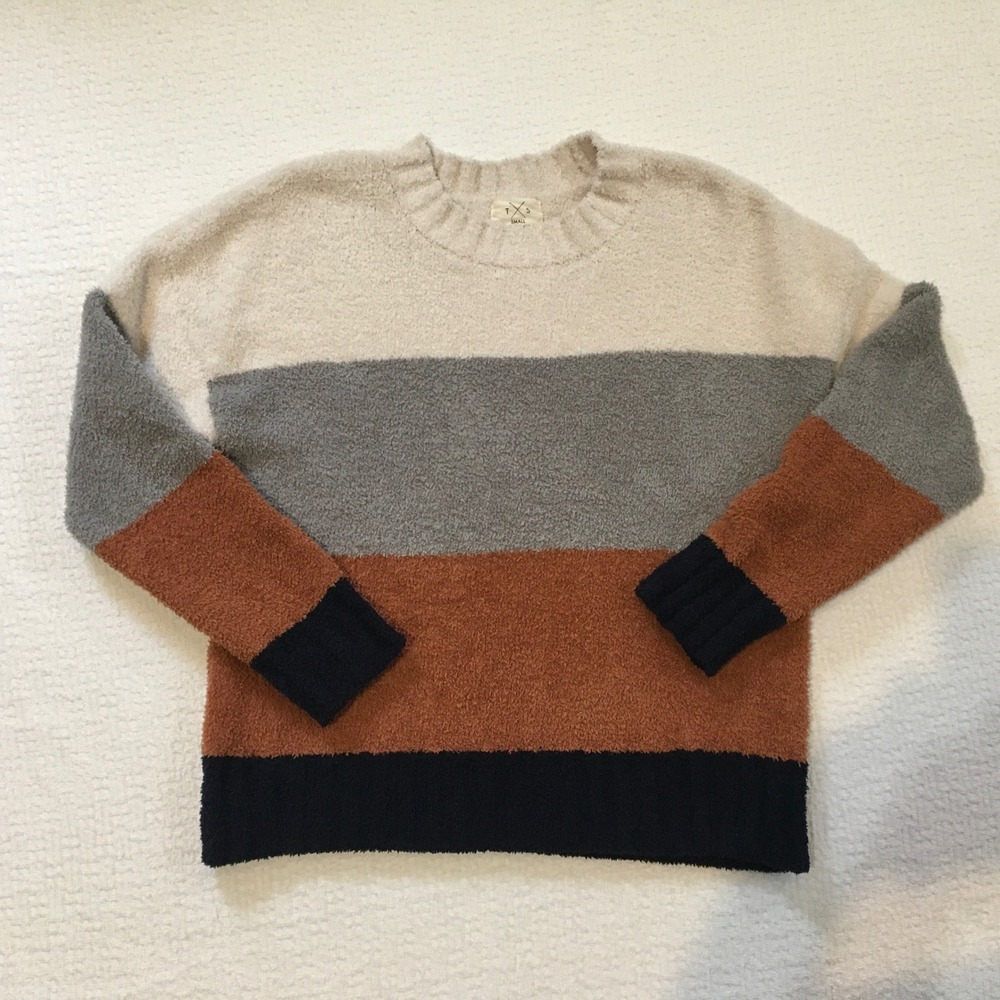 TS‎ Thread & Supply Plush Striped Sweater Color Block Crew Neck Cozy Women's S